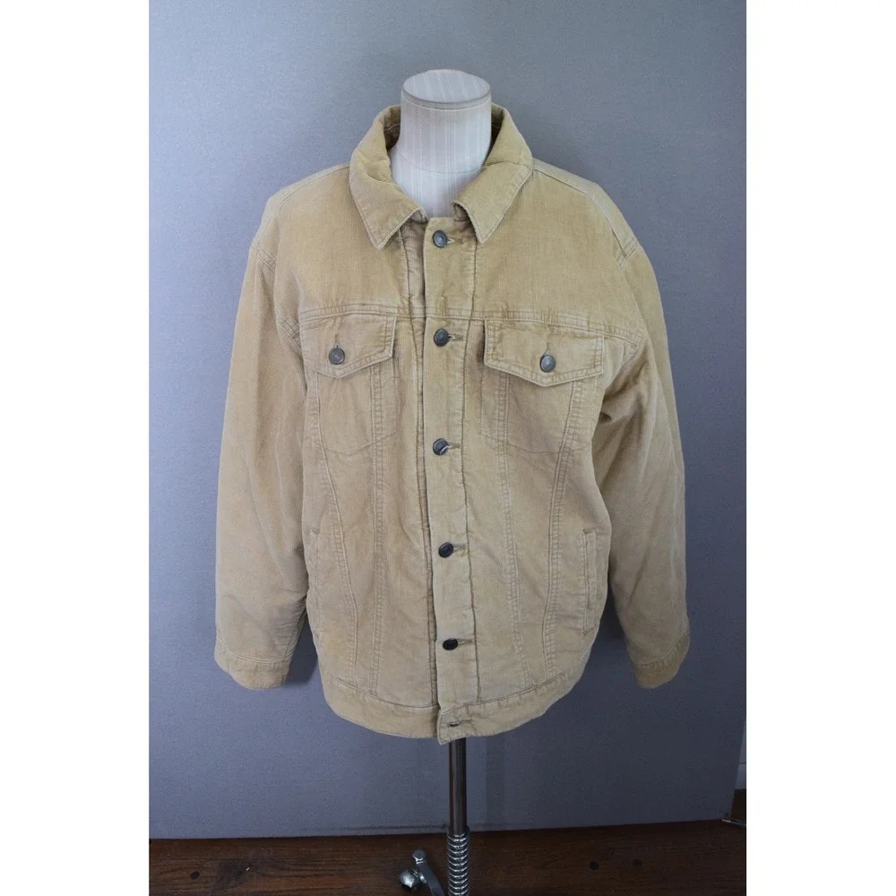 Gap Corduroy Trucker Jacket Medium Tan Sherpa Lined Vintage 2003 Mens Beige Coat